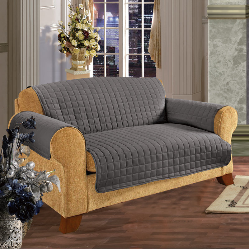 Protecteur de mobilier en microfibre réversible pour canapé avec sangles, Microfibre/microsuède gris, 75.5'' H x 85' W