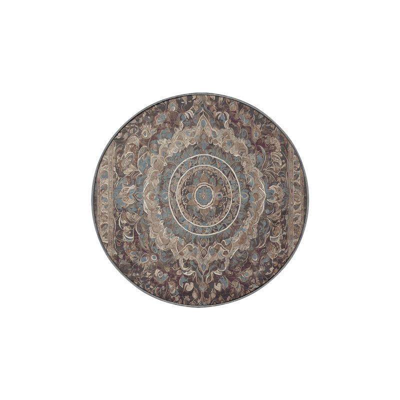 Machine Washable Gray Area Rug, Round 3'