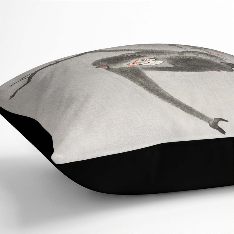 Monkey by Ohara Koson Cushion with Filling, 55cm H x 55cm W x 20cm D, Black