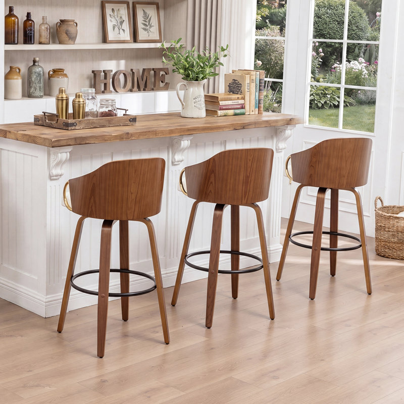 Ensemble de tabourets de bar pivotants en cuir Ketner, Beige, Bar Stool (30” Seat Height), 3