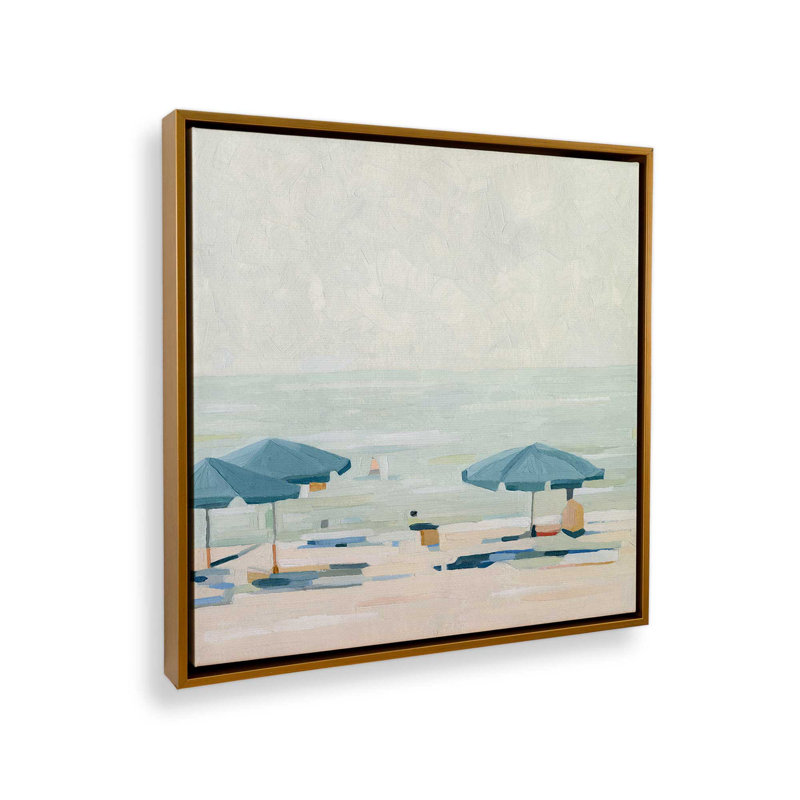 Impression sur toile Seaside Umbrella Harmony II, H 12,75 po x l 12,75 po x P 1,75 po, Cadre flottant blanc opaque, 1