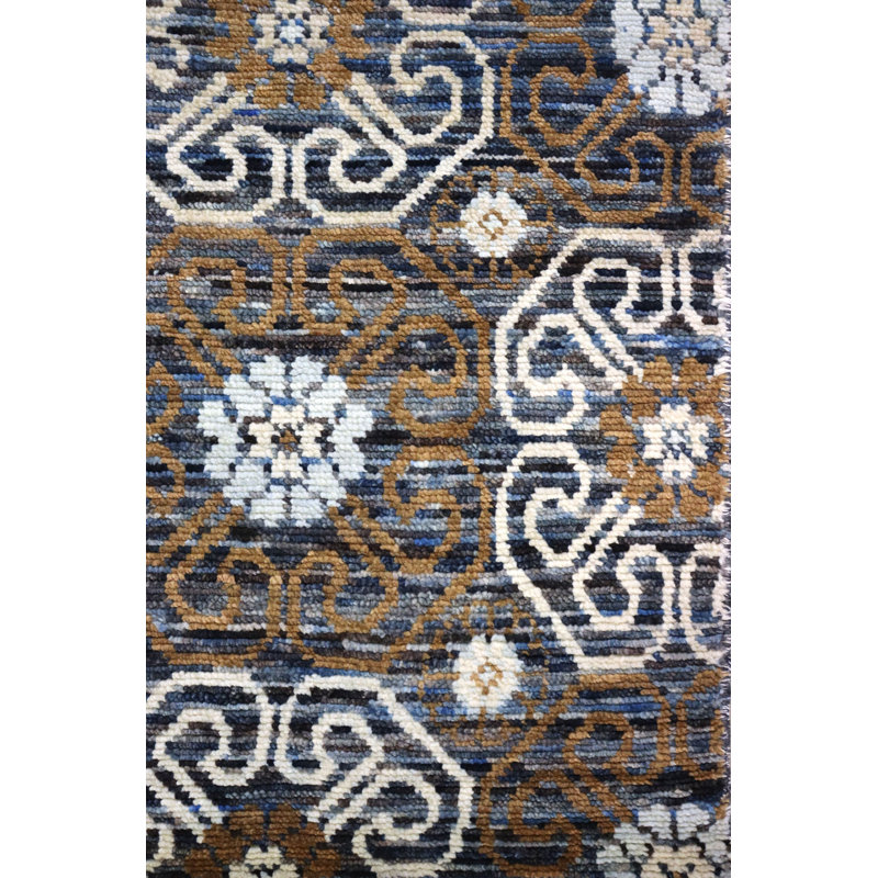 Khotan Wool Geometric Area Rug in Brown/Charcoal/White, Rectangle 5' x 7'
