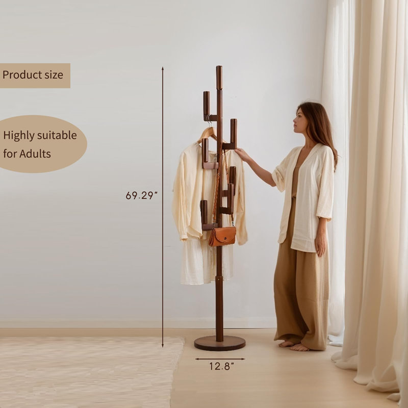 Freestanding Bamboo Cactus-Shaped Coat Rack, Walnut