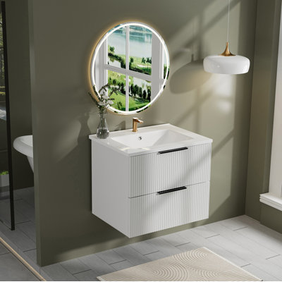 Meuble-lavabo 24 po avec lavabo en céramique - meuble-lavabo mural blanc