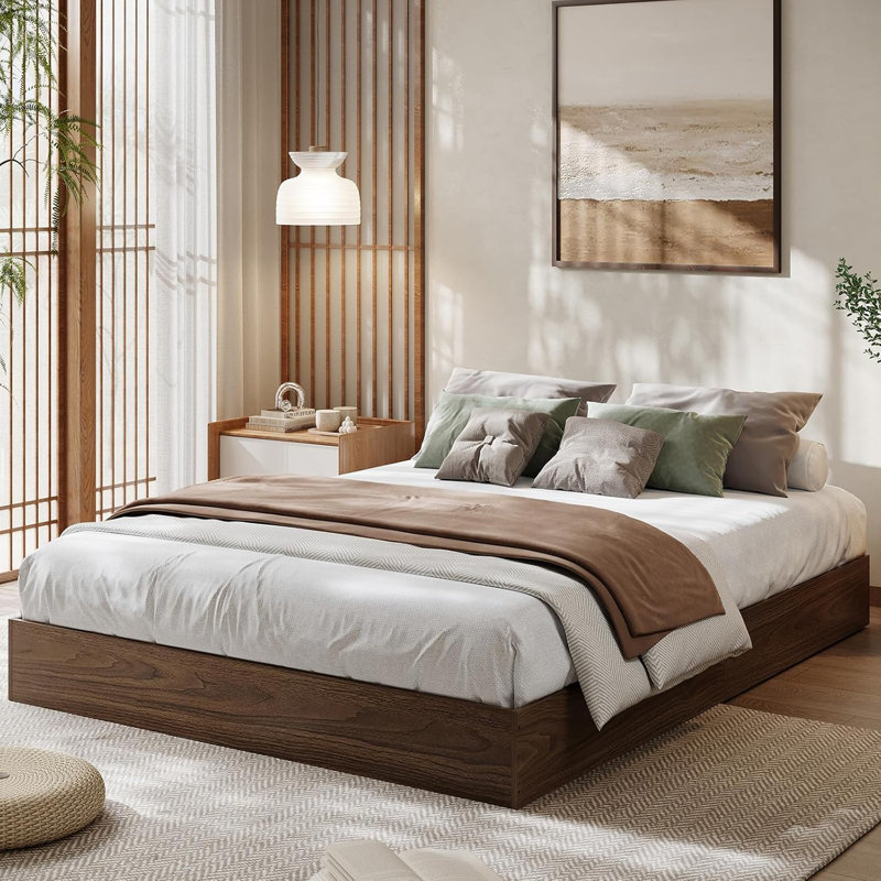 Base de lit double pleine grandeur Structure de lit en bois sans tête de lit Support de lattes de bois sans sommier requis Assemblage facile