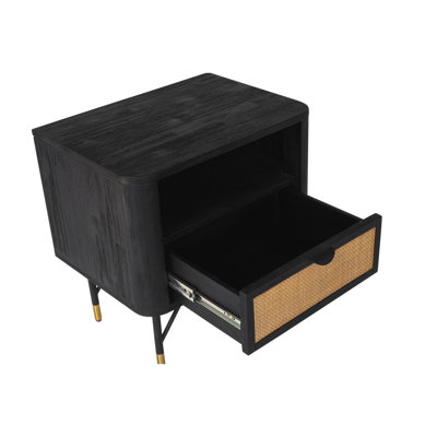 - Table de chevet ornée en noir, meuble, tablette ouverte et tiroir, étapes d'assemblage transparentes pour la maison, instructions