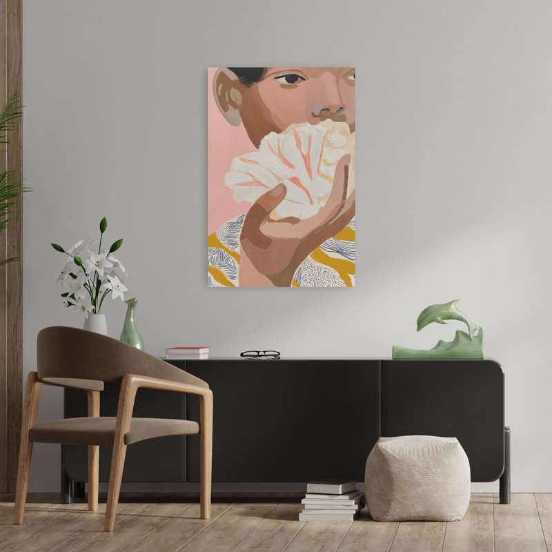 Curious Shell Moment Delicate Modern Organic Ocean Portrait Wall Art Print by Mathieu - Wrapped Canvas Print