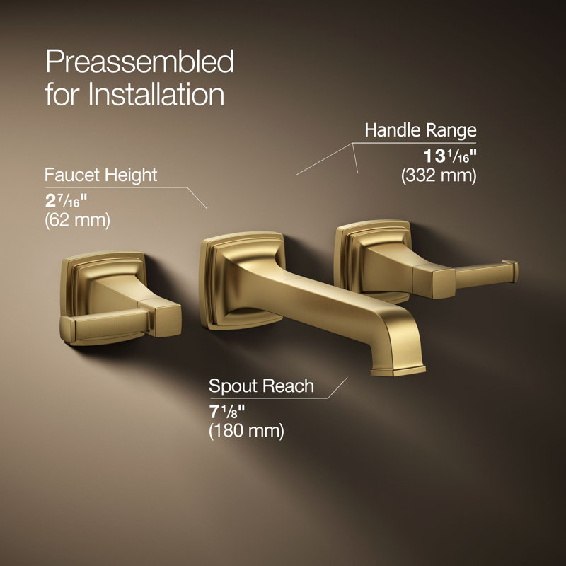 Riff Wall-Mount Bathroom Sink Faucet Trim, Vibrant Brushed Moderne Brass
