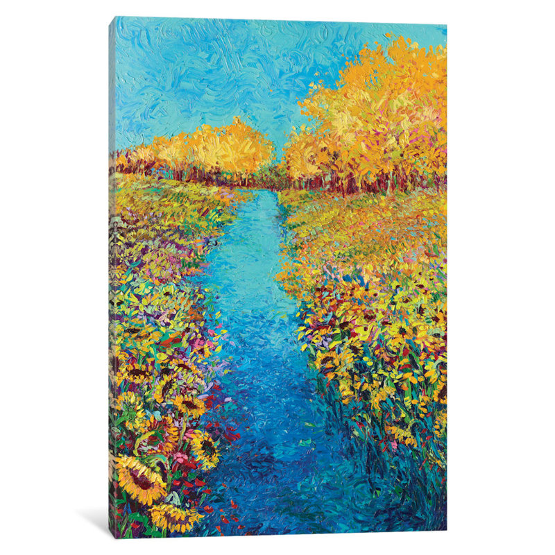 « iris scott-tournesol triptyque panel ii », reproduction d’art sur toile tendue, H 12 po x l 8 po x P 0,75 po, Pas de tapis