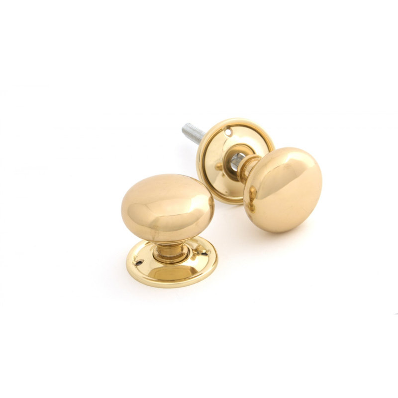 Mushroom Mortice/Rim Knob Set, Polished Brass