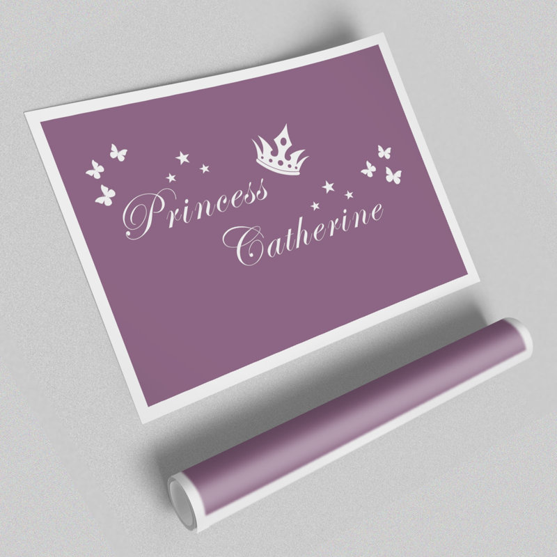 Your Own Name Princess 2 - No Frame Print, 42cm H x 59.4cm W x 1cm D, Dusty Pink