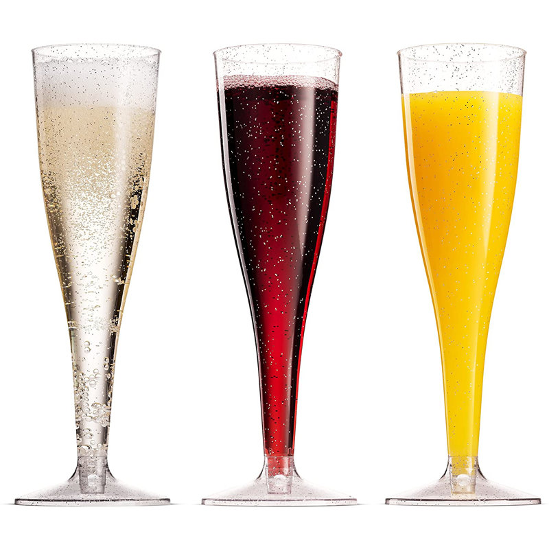 Plastic Disposable Champagne Flute Silver Glitter