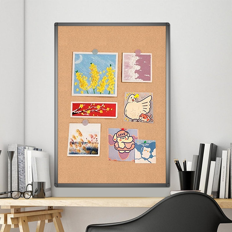 Grand tableau d'affichage en liège avec cadre en aluminium noir, babillard mural pour la maison, le bureau et l'école