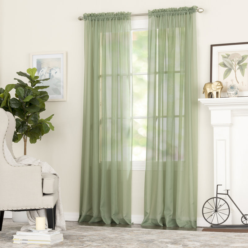 Casarez 100% Polyester Sheer Voile Solid Color Curtain Panel with Rod Pocket Top, 59" W x 63" L, Celedon