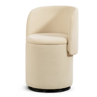 Modern Swivel Barrel Chair, Soft-Padded Upholstered Accent Chair With Built-In Storage, 360° Silent Swivel Vanity Dining Chair, Multi-Purpose Lounge Chair With Free Cat Bed Stool-Beige