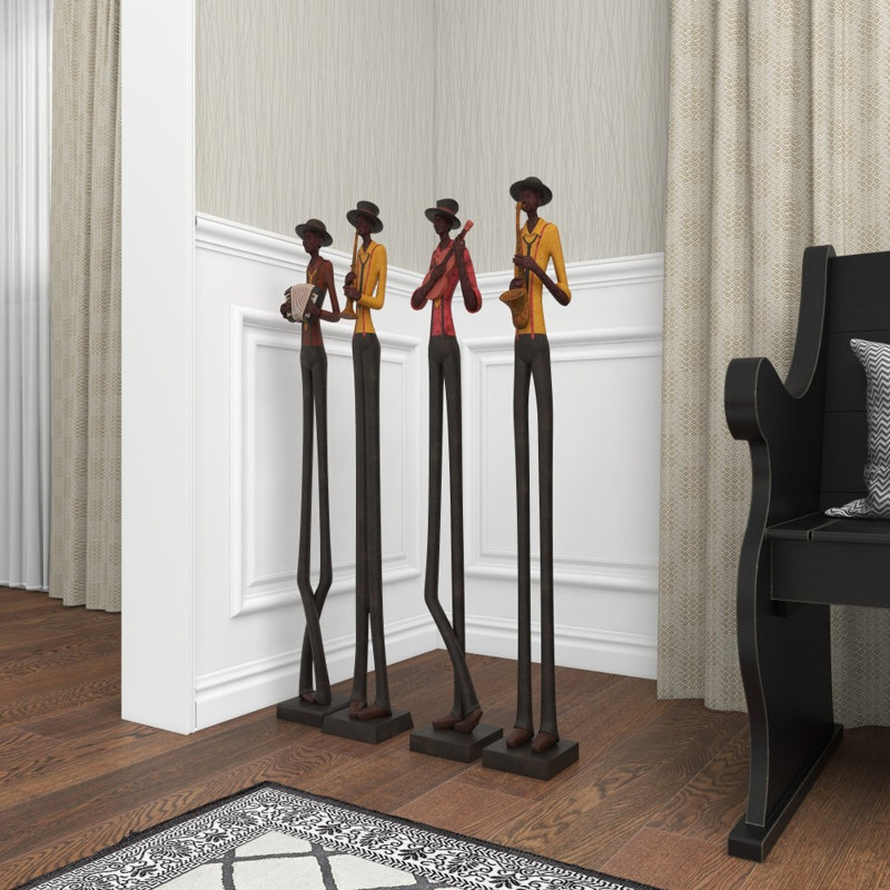 Ensemble de sculpture brune en poly, H 40 po x l 5 po x P 5 po, Gris et rouge