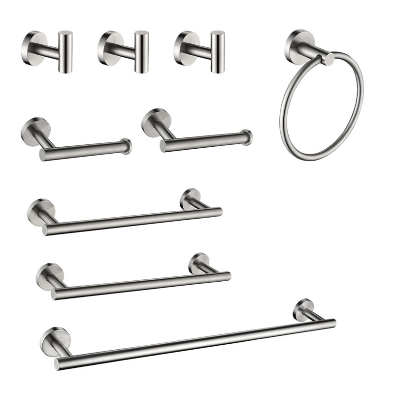9 Piece Stainless Steel Bathroom Towel Rack Set Wall Mount, Brushed Nickel