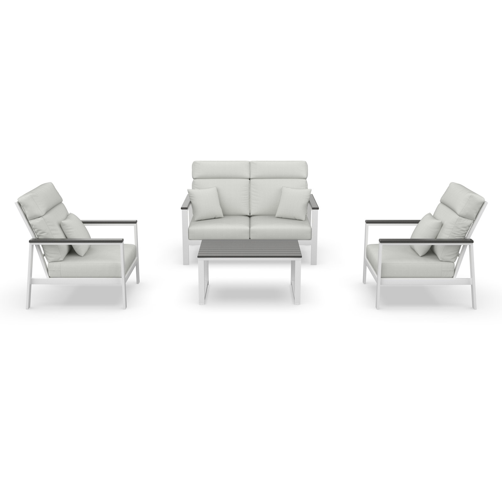 Hofman 4 Person Seating Group With Sunbrella Cushions, Gray, Canvas White