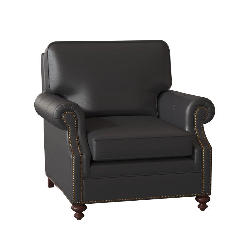 West Haven Club Chair, No Nailhead, Mahogany, Outsider Raven Genuine Leather