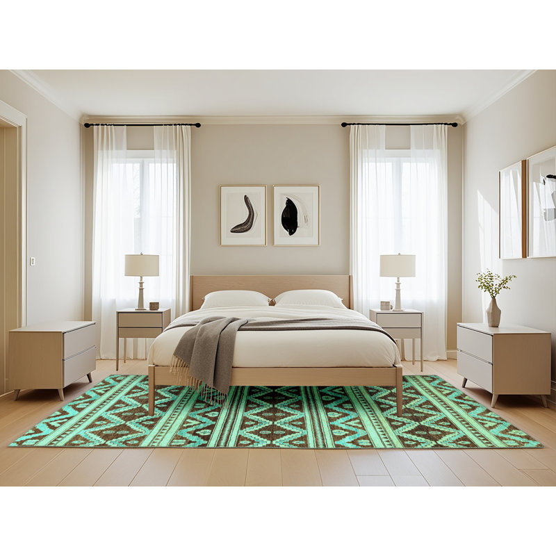 Tapis bleu / brun tissé à la machine Delsol Ikat, Rectangle de 5 pi x 8 pi