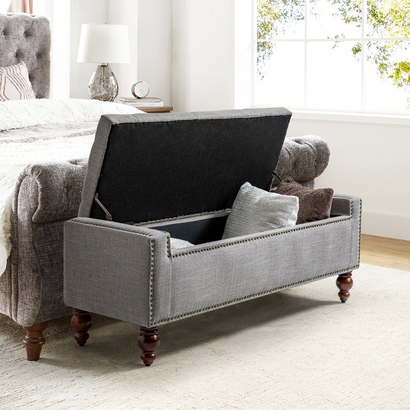 Aristida 51'' W Flip Top Storage Bench with Solid Wood Spindle Legs, Gray