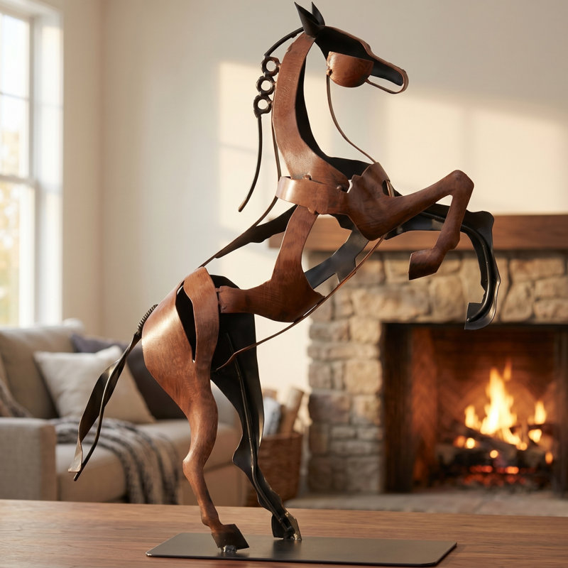 Handmade Metal Horse Statue Sculpture Décor Gifts For Horse Lovers, Brown