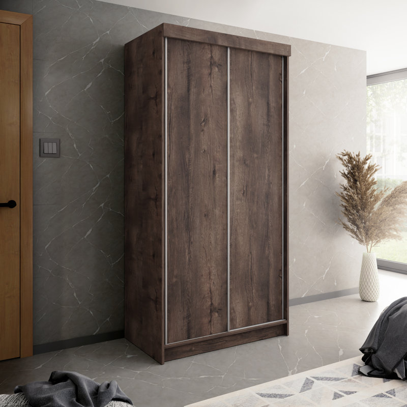Akif 2 Door Solid + Manufactured Wood Wardrobe, Brown