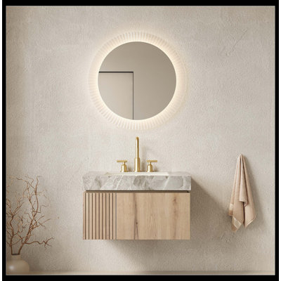 Meuble-lavabo flottant de 30 po avec lavabo, armoire de rangement en contreplaqué avec tiroir et porte, plateau en pierre frittée gris clair et lavabo en céramique (3 trous pré-percés), pré-assemblé, grain de bois de chêne blanc