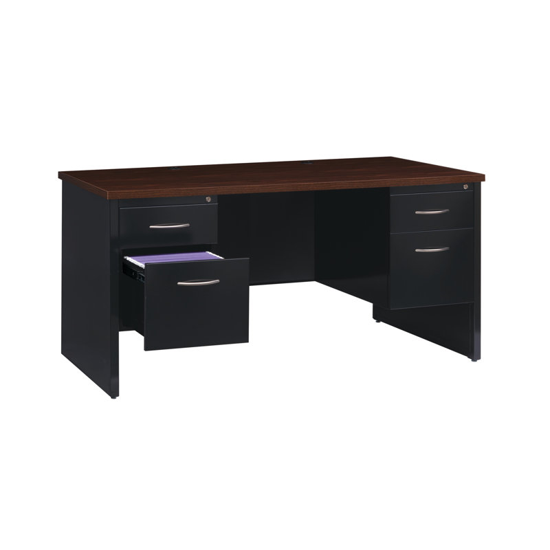 Metal Base Writing Desk, Black/Walnut