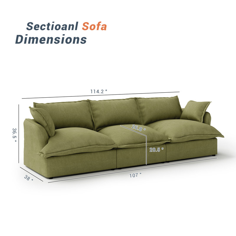 Rinnie Upholstered Sofa, Cloud Sofa, Modular Sectional Sofa 3 Seat Couch for Living Room, Green