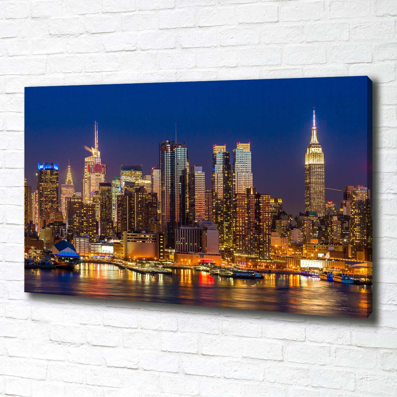 Manhattan By Night - Wrapped Canvas Print