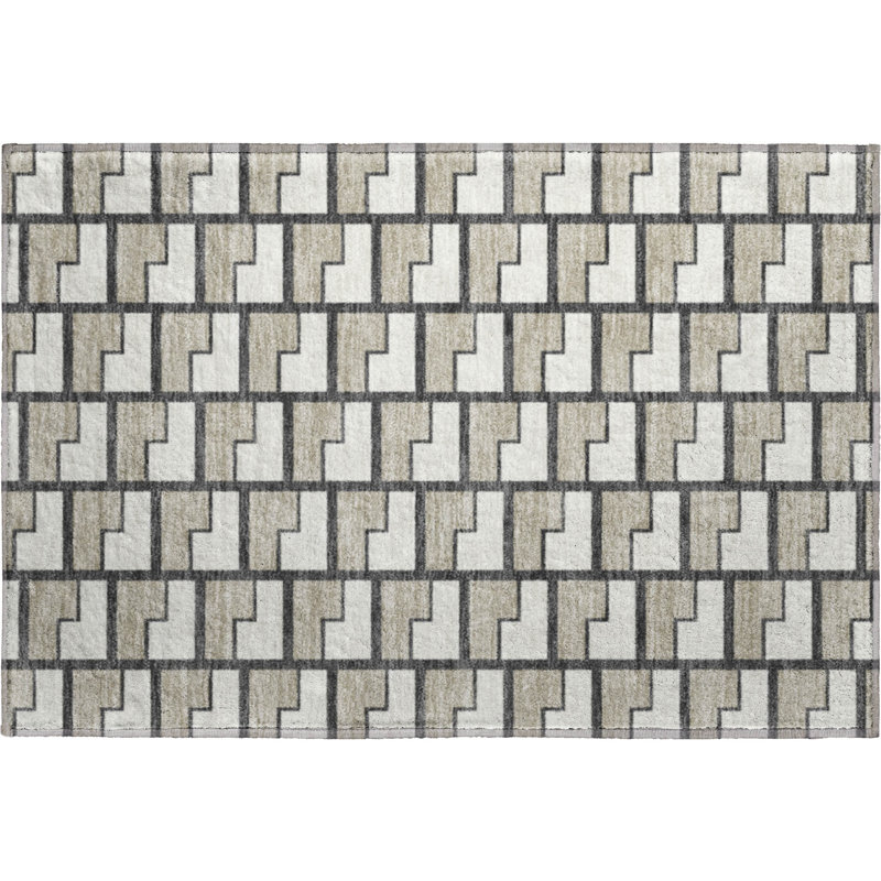 Premium Machine Washable Mayfield AMF2416 Geometric Rug, Ivory, 2'6" x 3'10"