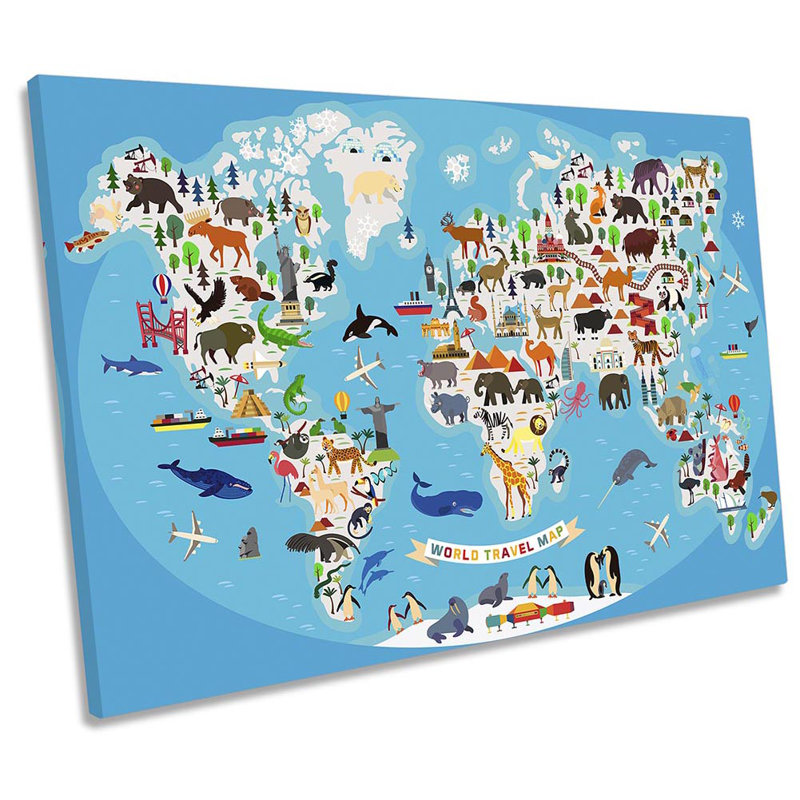 Travel World Map - Wrapped Canvas Print, 50.8cm H x 76.2cm W