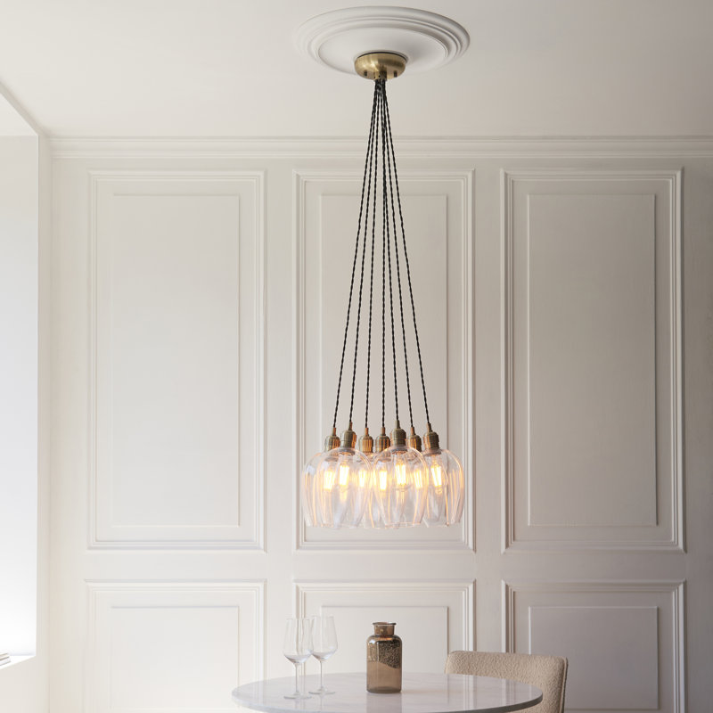 Alans 7Cluster Chandelier, Antique Brass
