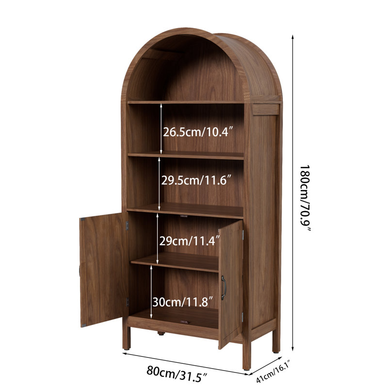 Armoire arquée avec 2 portes cannelées, bibliothèque de présentation, garde-manger