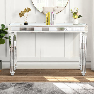Vintage Style Mirror Console For Living Room - Triangular, Easy To Sanitize, 48"w X 32.7"h 14.11"d, Art Table Solid Wood Construction, Elegant Appeal