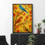 «Colorful Songbirds on Spring Blossoms» sur fond jaune chaleureux - reproduction d'art sur toile encadrée-120783854-120783849