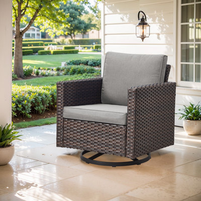 Naresa Wicker Swivel Glider Chairs & Side Table With 4 Inch Olefin Cushions Set of 1 by Ebern Designs
