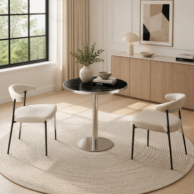 31.5" Round Tulip Dining Table, Modern Sintered Stone Table with Faux Marble Print, Scratch Waterproof Stainless Steel Base Table for Indoor Outdoor Home Office