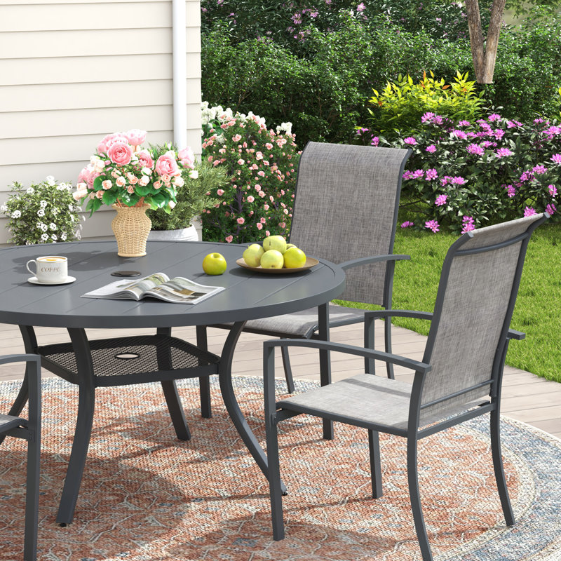 41" Round Outdoor Patio Dining Set with 4 Stackable PVC-coated polyester Chairs, Gray/Gray