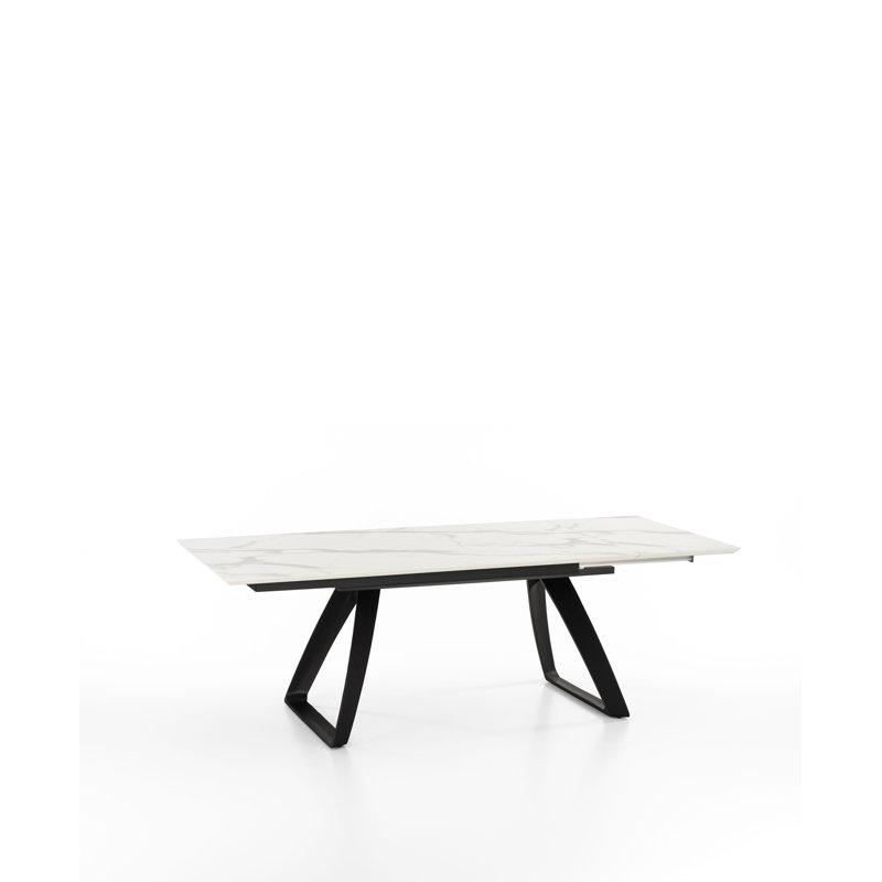 Tilbury Extendable Metal Base Dining Table, Black, Calacatta Marble