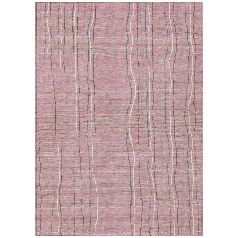 Addison Pink Stripe Synthetic Flat Woven Washable Rug 2'6" x 3'10"