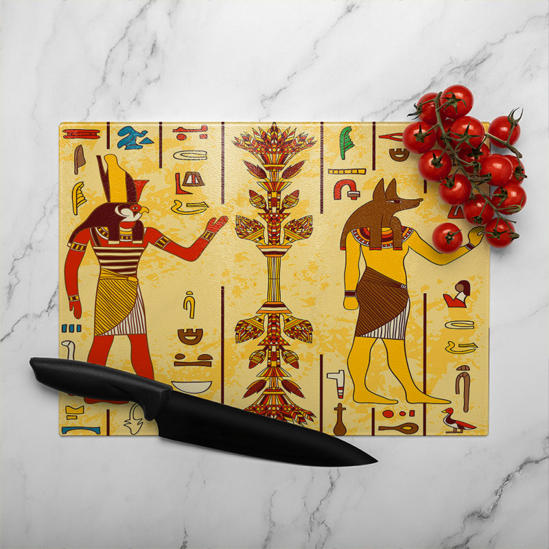 Egyptian Drawings Glass Chopping Board, 28cm L x 20cm W