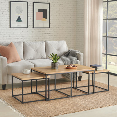 Alaterre Furniture Coffee Table Set - 3PC Industrial Nesting Tables with Large Table and Side Tables