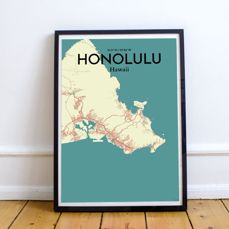 Honolulu City Map - No Frame Print, 70.1cm H x 50cm W x 0.13cm D