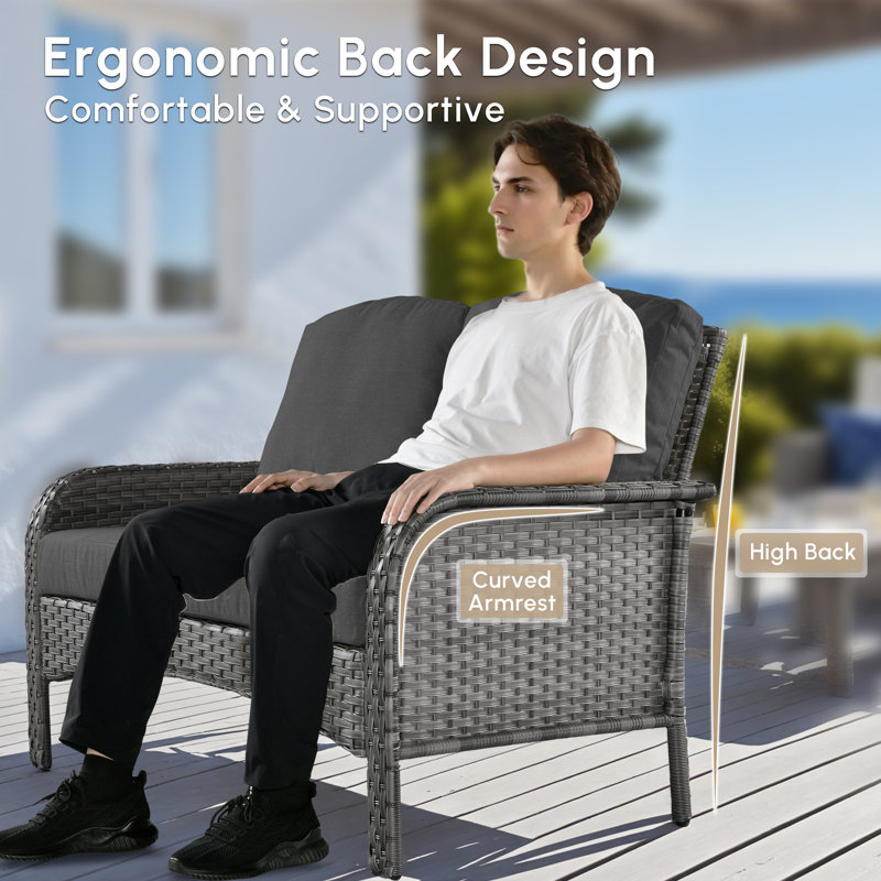 4 - Person Patio Furniture Set with Rocking Swivel Chairs, Outdoor Wicker Rattan Loveseat Seating Group with Cushions, All Weather Sofa Conversation Set with End Table for Garden Backyard