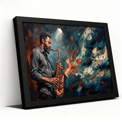 Art mural sur toile noir encadré pour le salon, la chambre à coucher, le bureau ou le vestibule - Décoration murale décorative avec musique jazz