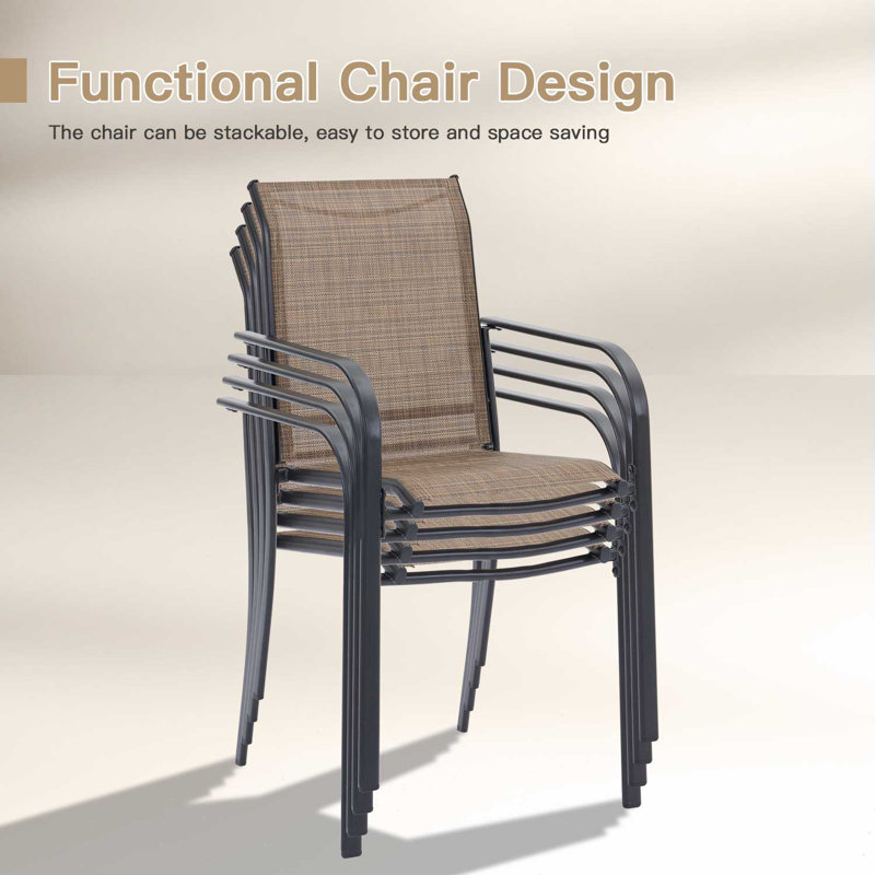 4-Person Outdoor Patio Dining Set With Stackable Chairs, Black/Brown