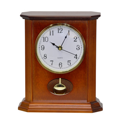 Traditional Analogue Wood Quartz Movement / Crystal Tabletop Clock in Dark Brown