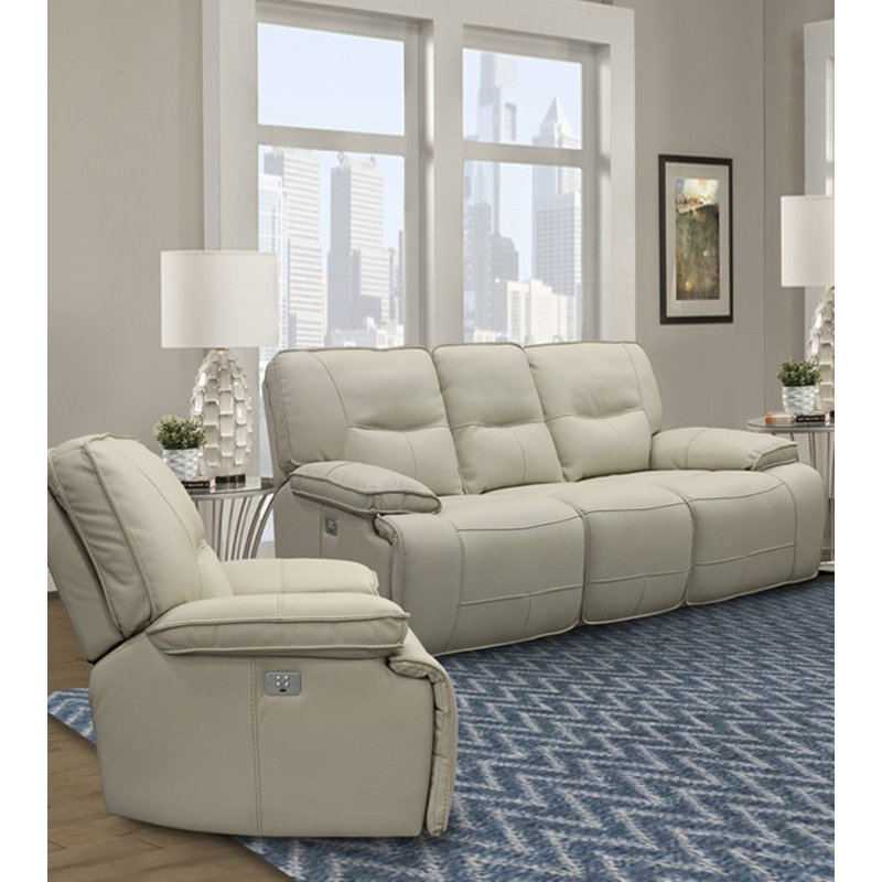 Causeuse et fauteuil inclinable électrique Pomona, 2 pièces: canapé, fauteuil inclinable, Huître